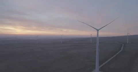 Left to Right Drone Orbit Around Wind Turbine at Sunset, Russia Stock-Footage 344035269