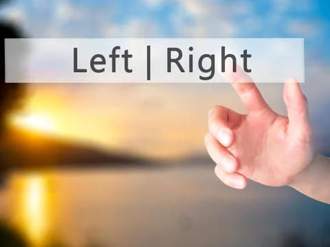 Left Right - Hand pressing a button on blurred background concept . Business, Stock-Fotos