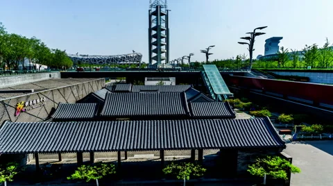 From left to right,the house style of old Beijing in Xin'ao Shopping center Vídeo Stock 53085414