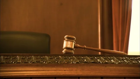 Left to Right Judge's Table and Gavel HD Video Stock Footage 90717452