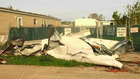 Left to Right Pan Across Rubble after Hurricane Wilma Stock Footage 291000374