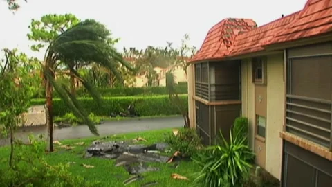 Left to Right Pan to Condo with Damage after Hurricane Wilma Stock Footage 291000313