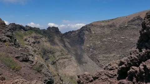 Left to right pan over the Mount Vesuvius with blue sky and clouds in background Stock Footage 113261479