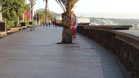 Left right pan from Playa del Ingles Stock Footage 74142378