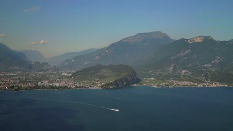 Left to right pan real time wide shot of lake Garda. Lake Garda is the largest Stock Footage 122288259