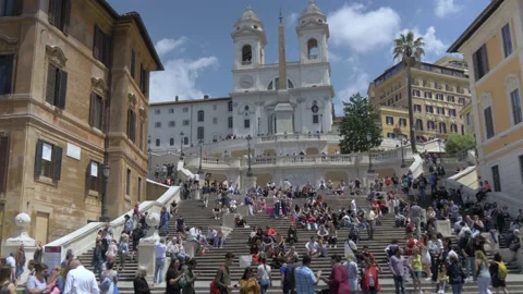 Left To Right Pan Of The Spanish Steps In Rome, Italy Stock Footage 154917131