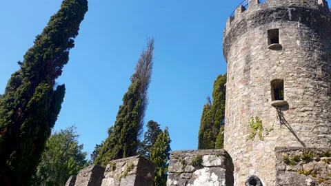 A left to right pan of stone tower. Stock Footage 153541027