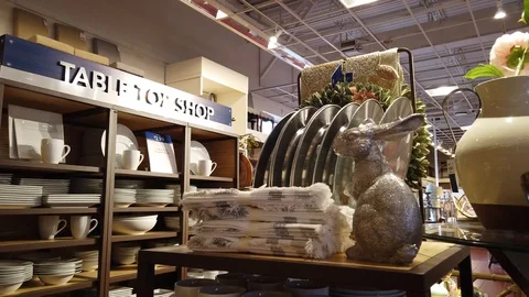 Left To Right Pan Of Table Place Dish Settings And Easter Decorations Pier 1 Stock Footage 126233356