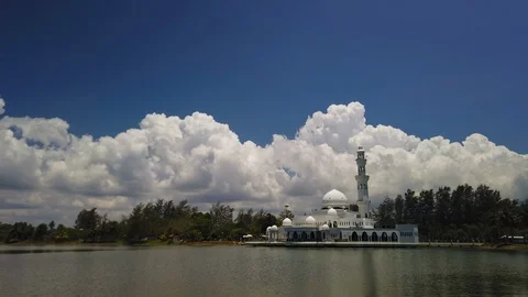 Left to right pan timelapse of floating mosque Stock Footage 107155206