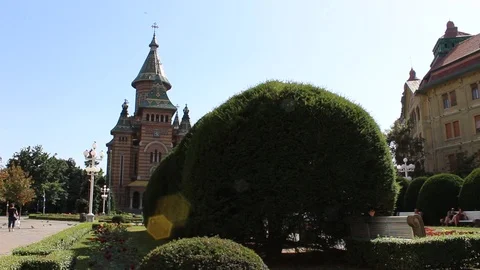 Left-Right pan view of the Timisoara Orthodox Cathedral Stock Footage 97399961