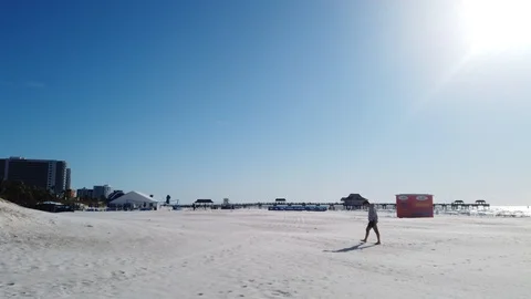 Left To Right Pan White Sandy Sand Beach With Hotels Vacation Hot Spot Stock Footage 127375210