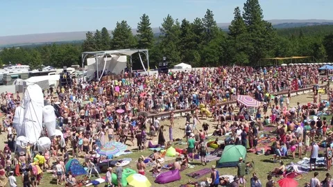 Left to Right slide behind forest pool party Video stock 78390017