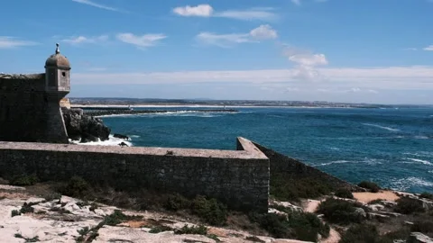 Left to right view of Ford and ocean in Portugal. Stock Footage 151123671