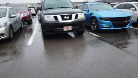 Left To Right Walking Past Row Of Cars Trucks Tennesse License Plates In Par Stock-Footage 126234083