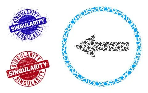 Left Rounded Arrow Mosaic of Shards with Singularity Distress Rubber Imprints Stock Illustration