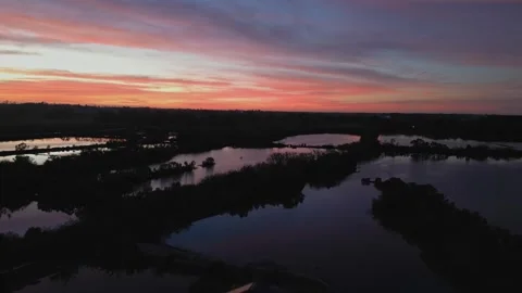 Left-side aerial view of Tondol road beside rice fields, bathed in warm sunset Stock Footage 328593758