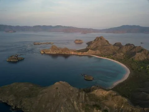 Left side coast from top view of 'Padar Island' in a morning before sunrise, Stock Photos