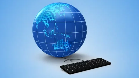 Left side of a globe Connected To The World with a keyboard Stock Footage 249615437