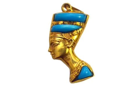 Left side gold bust of queen Nefertiti the wife of the Pharaoh Akhenaten, d.. Stock Photos