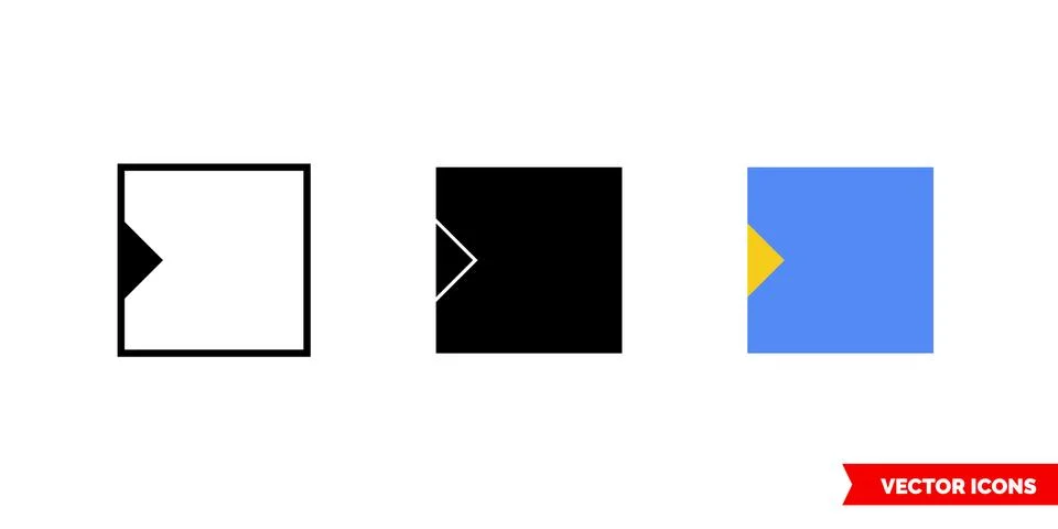 Left side icon of 3 types color, black and white, outline. Isolated vector si Stock Illustration