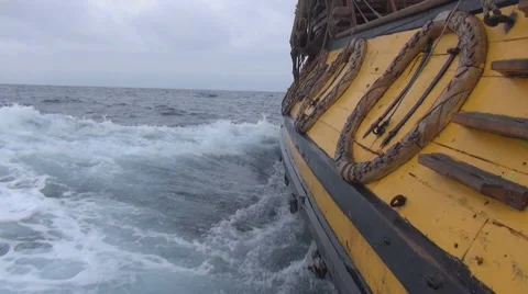 The left side of an old frigate Stock-Footage 61054995