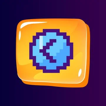 Left side pointer glossy ui button with pixelated color icon Stock Illustration