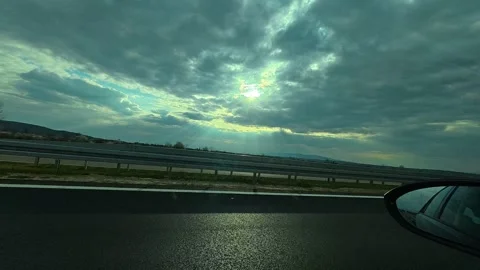 Left Side Vehicle POV: 4K Moving Sunset Road Trip - Scenic Window View Journey Stock Footage 332172273