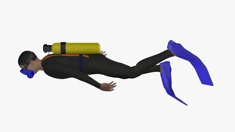 LEFT SIDE VIEW OF SEA DIVER SWIMMING UNDERWATER ANIMATION EMBEDDED ALPHA LOOP Vídeos de archivo 98693056