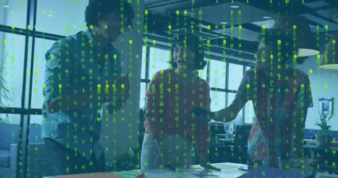 Left sorting papers, right placing hand, team reaching business decision, green Stock Footage 331062425