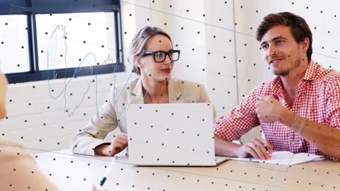 Left staff asking, man explaining, woman nodding, discussing business near Stock Footage 332614501