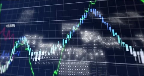 Left stream entering, animating candlesticks and lines, rising then falling, Stock Footage 328577183