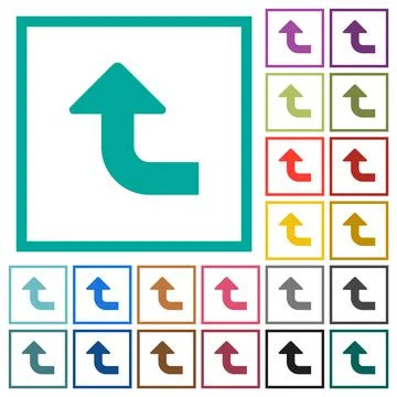 Left top side turn arrow solid flat color icons with quadrant frames Stock Illustration