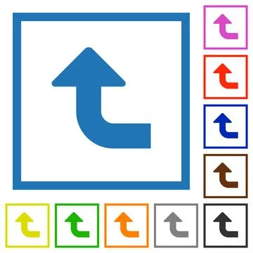 Left top side turn arrow solid flat framed icons Illustrazione stock