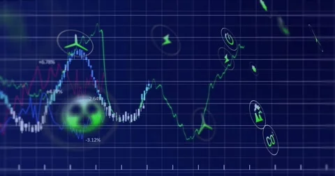 Left traces appearing, chart growing with bars and energy icons floating, Vídeos de archivo 320726076