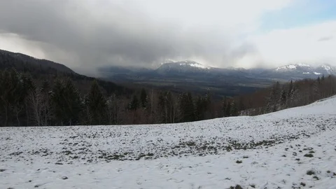 Left truck parallel moving, view of Ljubljana basin from Jamnik hill Stock-Footage 127796536