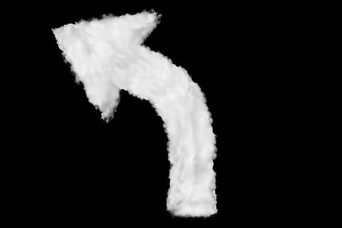 Left turn arrow shape made of clouds on black back Stockfoto's