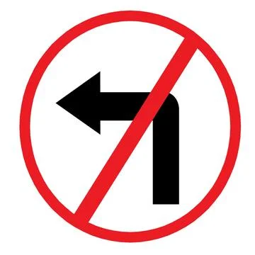 Left turn prohibited traffic sign symbol - 1 Stock Illustration