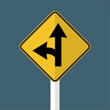 Left turn split sign isolated on grey sky background.Vector illustration Stock Illustration