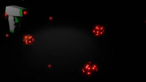 Left upper view Body temperature measuring tool and virus 3D render Stock Illustration