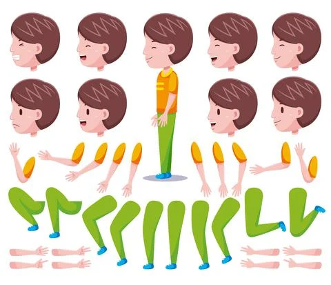 Left View Cute Boys Character Creation Set 3 Stock Illustration