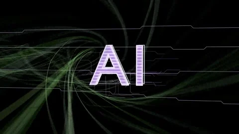 Left vortex drawing green filaments, AI fading in while circuitry forming grid Stock Footage 337579081