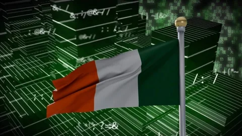 Left wave starting rippling tricolor flag revealing bands while green grid Stock Footage 338356355