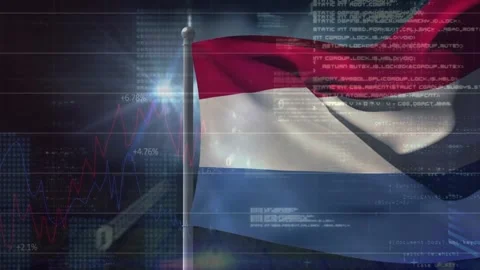 Left wind gust starting tri flag waving light sweeping data overlay scrolling Stock Footage 329533470