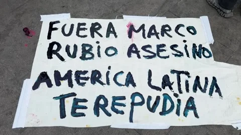 Left-wing groups protest in Lima against Marco Rubio's visit to Peru, Lima, PE - Stock Footage 345099037