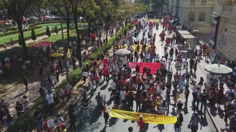 Left wing protest aerial in Latin America|Brazil- Belo Horizonte Stock-Footage 155467485