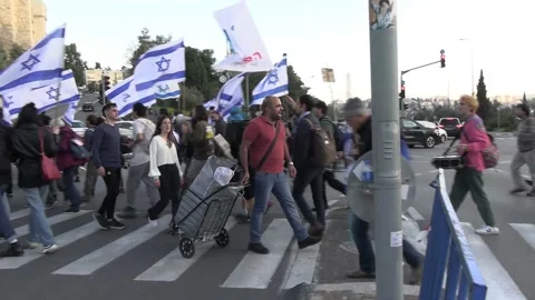"Leftists are traitors" shout at anti judicial reform protests, Israel Video stock 237083482