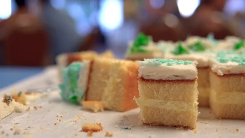 Leftover cake at a party or wedding Stock Footage 93259591