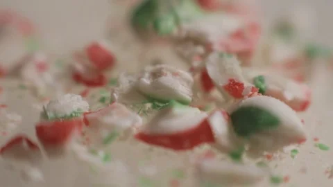 A Leftover Crushed Crisp Candy Cane - Close Up Shot Stock Footage 123988868