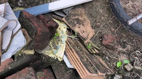 Leftover House Construction Materials with Bricks and Broken Tiles Stock Footage 320285581