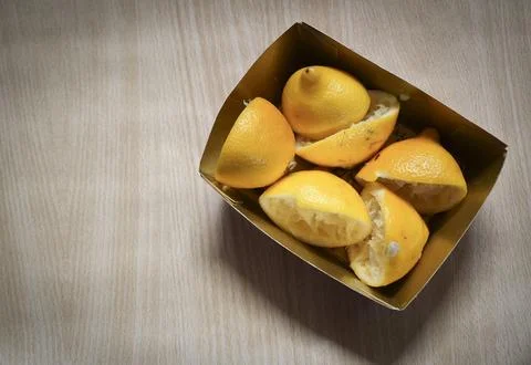 Leftover lemon peel after squeezing Stock Photos